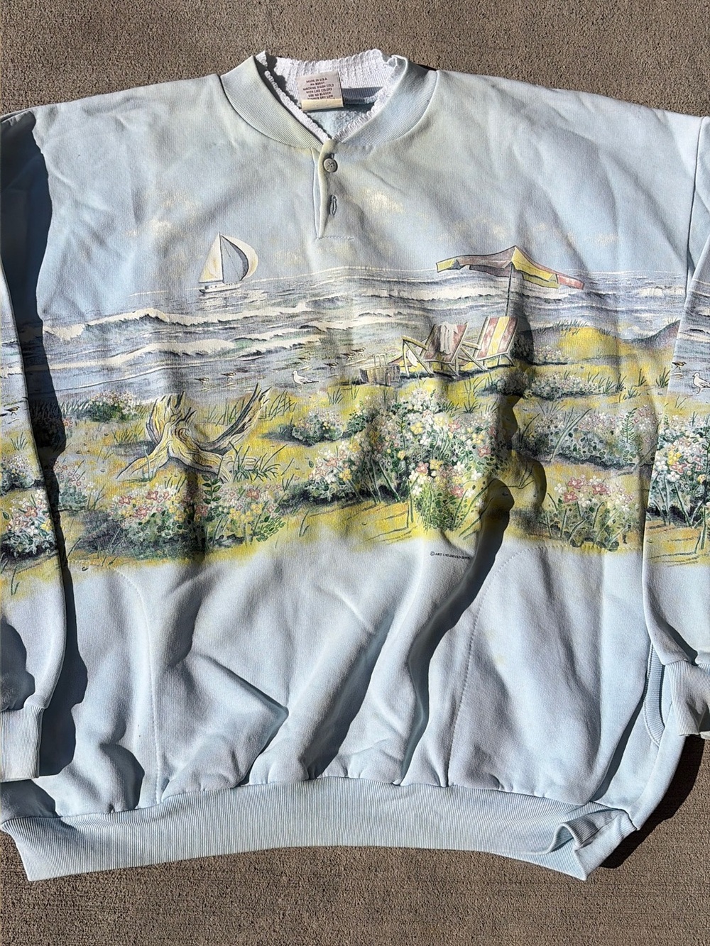 Vintage 90s art unlimited beach seagull marsh coastal crewneck sweatshirt fleece - Picture 6 of 7